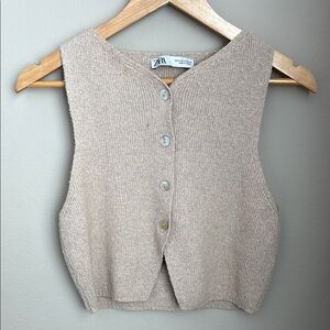 Zara Beige Knit Button-Up Vest